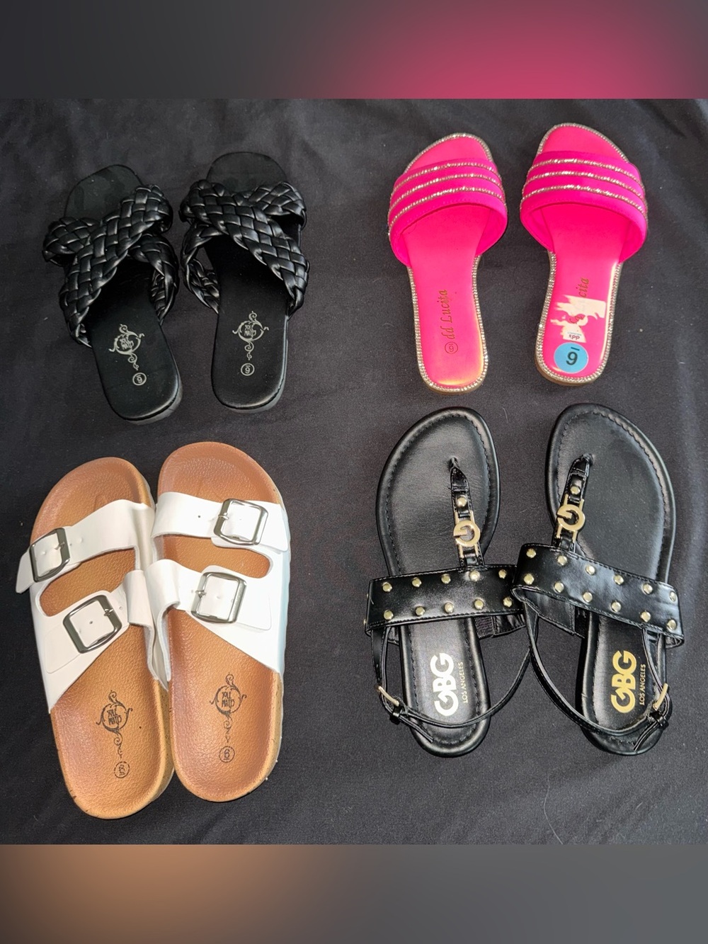 Mixed Women's Sandal Set — Black, Hot Pink, White, Tan